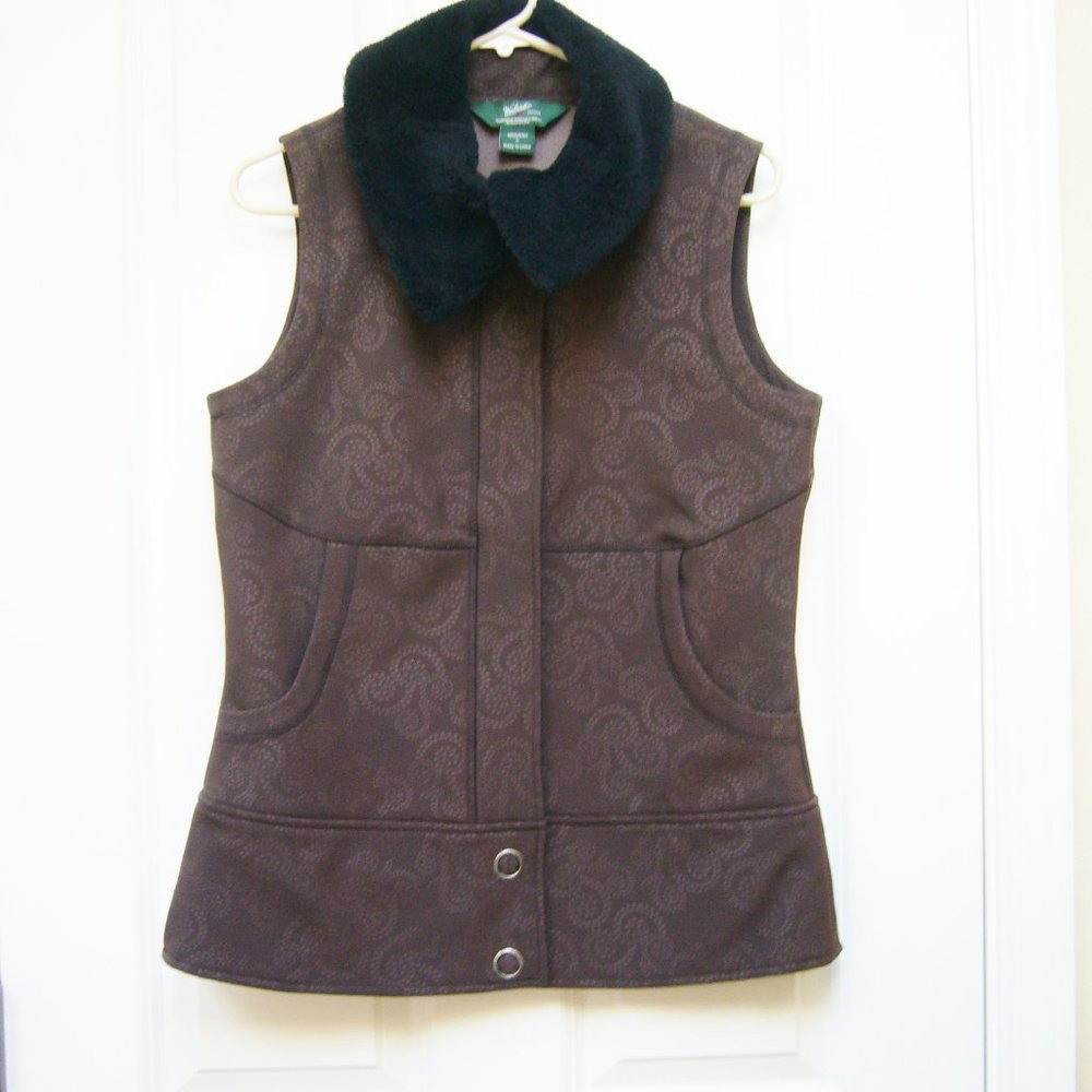 Woolrich Fleece Lined Vest Faux Fur Trim Sz S